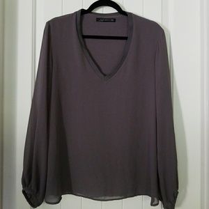 Zara Woman sheer v-neck blouse with lined bodice