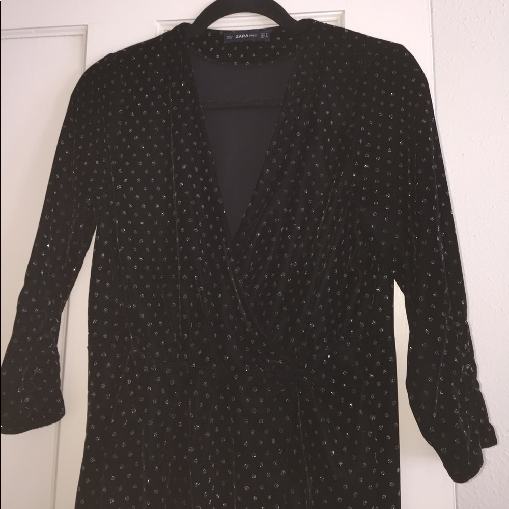 Zara worn 1x black velvet w sparkle dress Small
