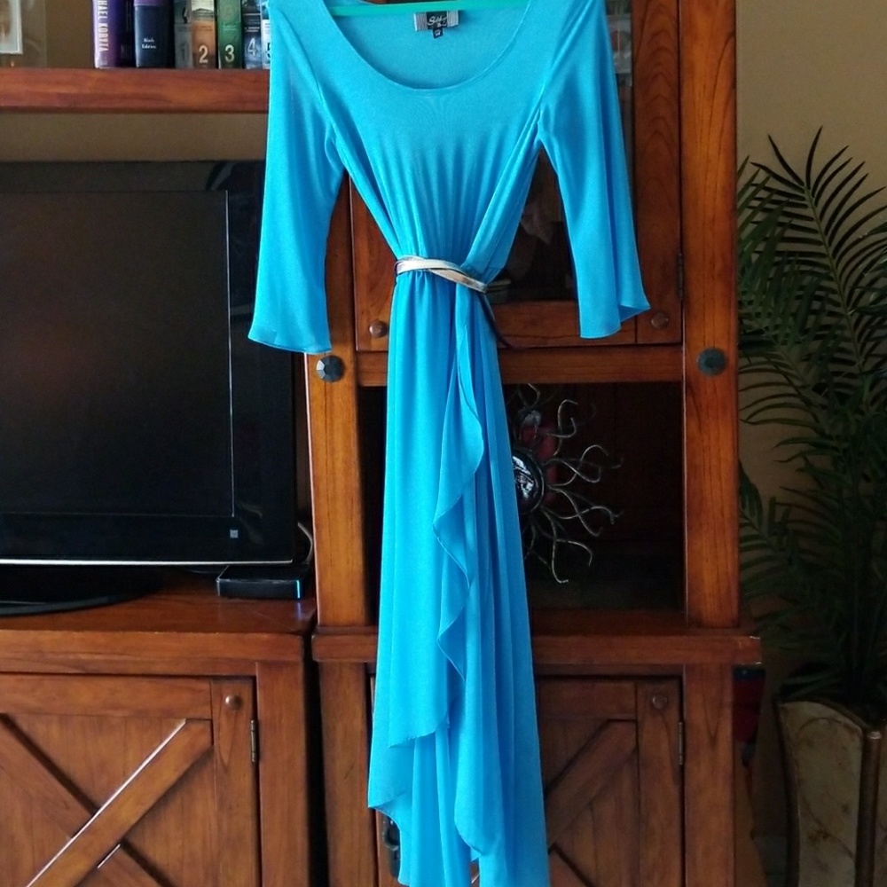 Beautiful turquoise midi dress w/Chiffon overlay