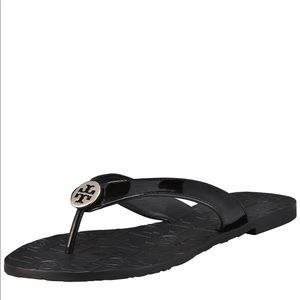 Tory Burch Thora black patent leather thong sandal