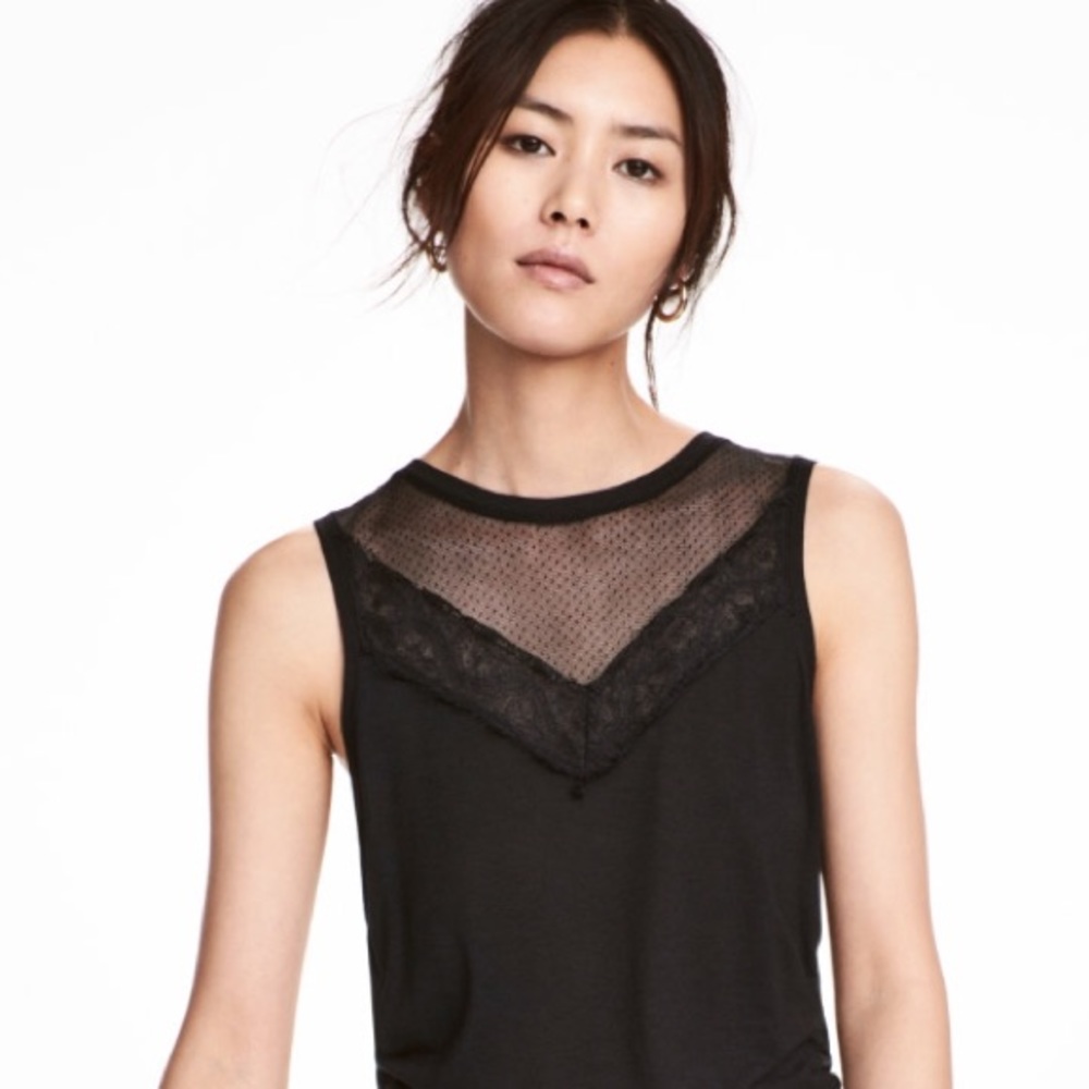 Black lace front sleeveless top