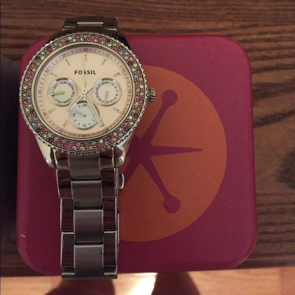 Silver fossil watch