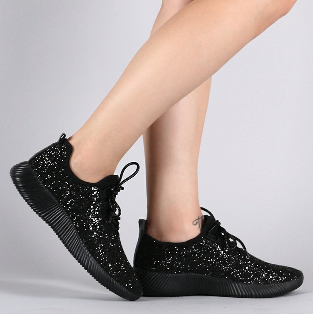 Last SIZE 5 ๐คBlk Glitter Lace Up Rigged Sneaker - Picture 4 of 8
