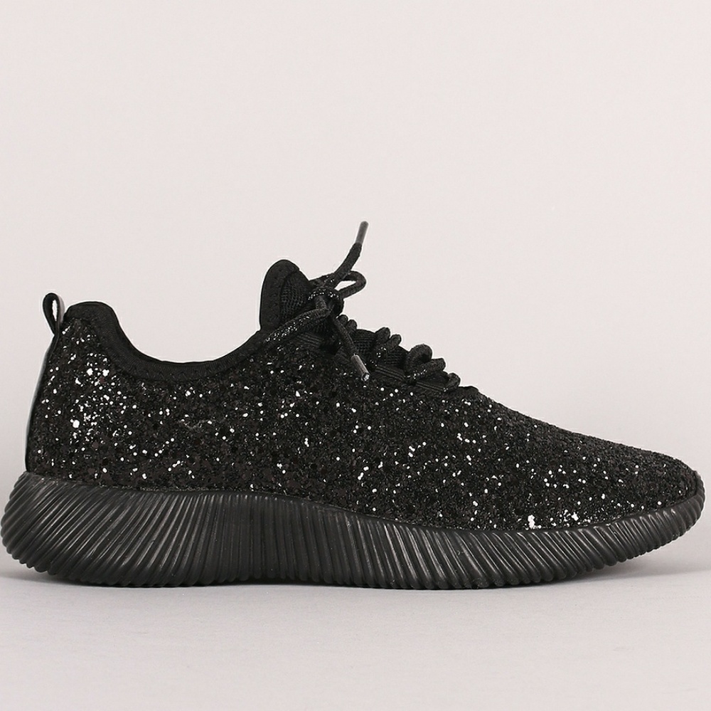 Last SIZE 5 ๐คBlk Glitter Lace Up Rigged Sneaker - Picture 5 of 8