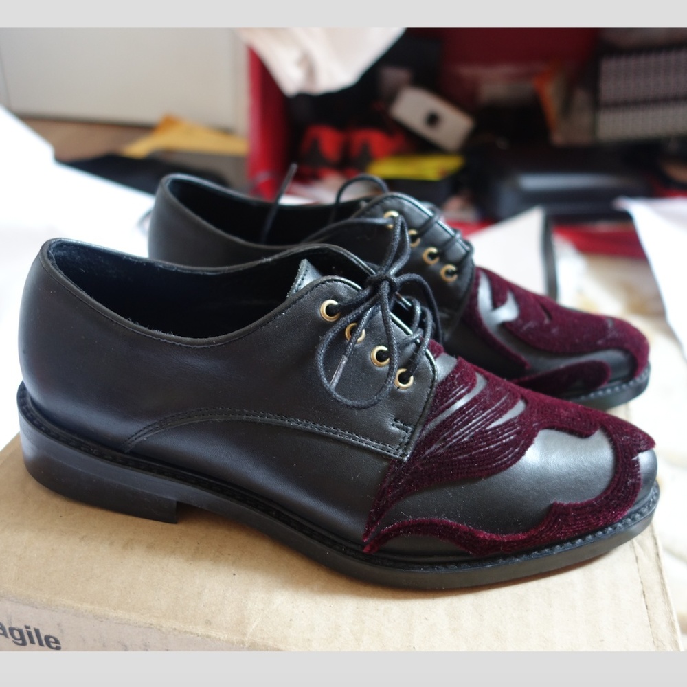 Miista zoe leather oxfords with velvet detailing