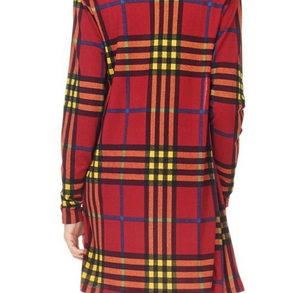 BURGUNDY LONG SLEEVE PLAID OPEN CARDIGAN - Picture 2 of 4