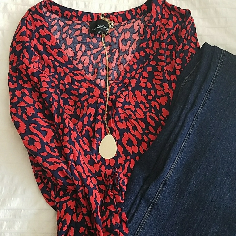 Red and blue blouse