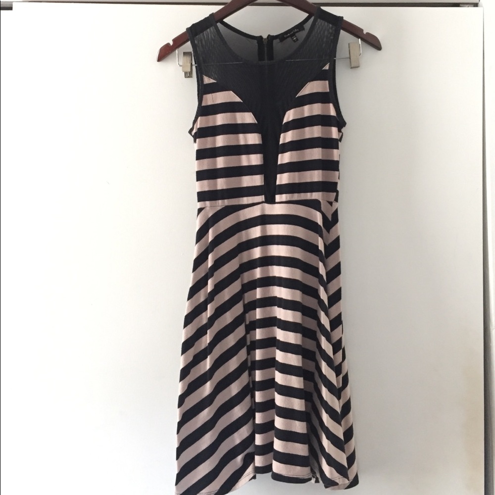 Stripe Dress with See Through Mesh Detail