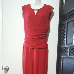 Red sleeveless stretch palazzo jumpsuit