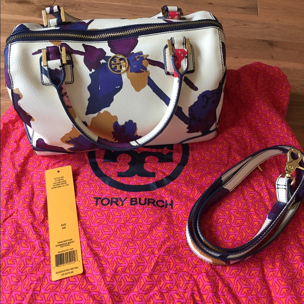 Tory butch Robinson middy satchel in alpine snow