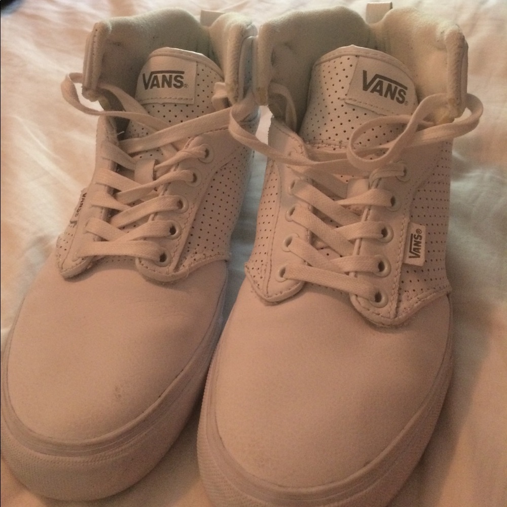All white 100% leather vans
