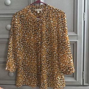 Banana Republic yellow and navy patterned blouse