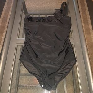 Black one shoulder one piece suit