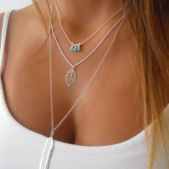 Jewelry - 🔥LAST ONE!🔥Silver Boho 3 layer silver feather