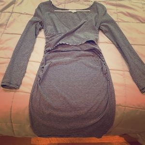 Black and white ruched dress