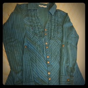 Blue ruffled button up