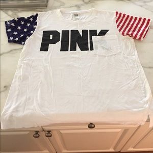 American Flag sleeved Pink T-Shirt