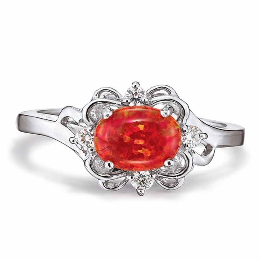 Sterling Silver Simulated Fire Opal w/CZ Accents