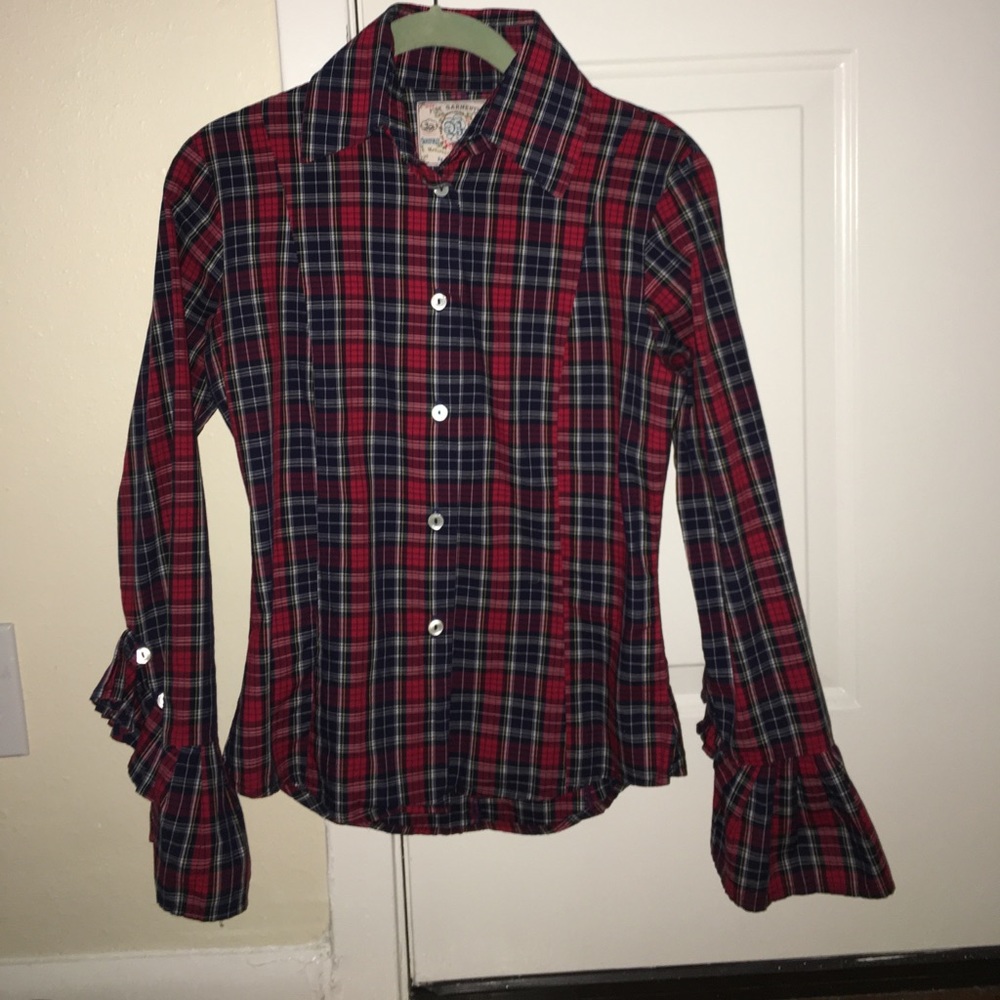 Bell Fan Sleeve Plaid Button Down Blouse Sz. 2