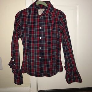 Bell Fan Sleeve Plaid Button Down Blouse Sz. 2