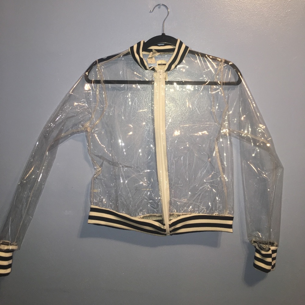 Clear & black/white striped jacket.