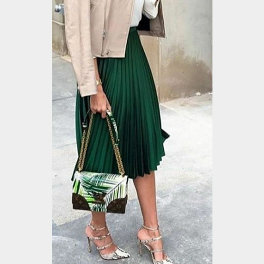 Emerald Green Silky Pleated Skirt