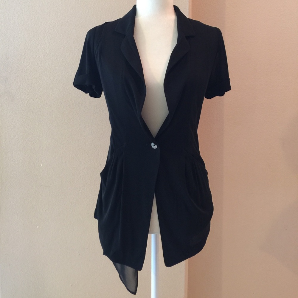 Compagna Short-Sleeve Chiffon Asymmetrical Blazer