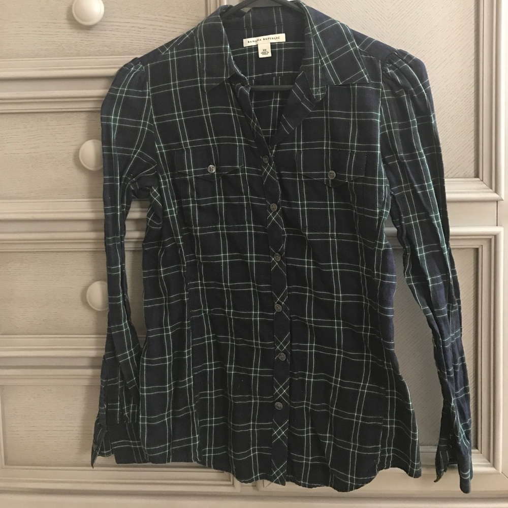Banana Republic navy plaid button down