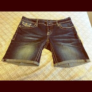 Mid length denim shorts