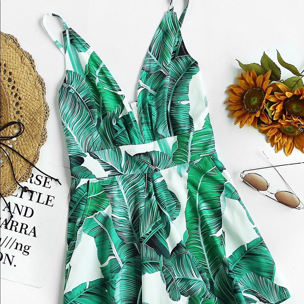 Palm Leaf Print Romper