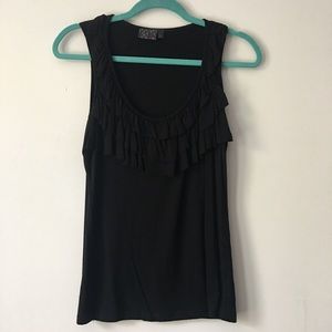 Black tank with fringe embellished neckline