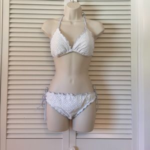 White & Lavender Eyelet Bikini Swimsuit