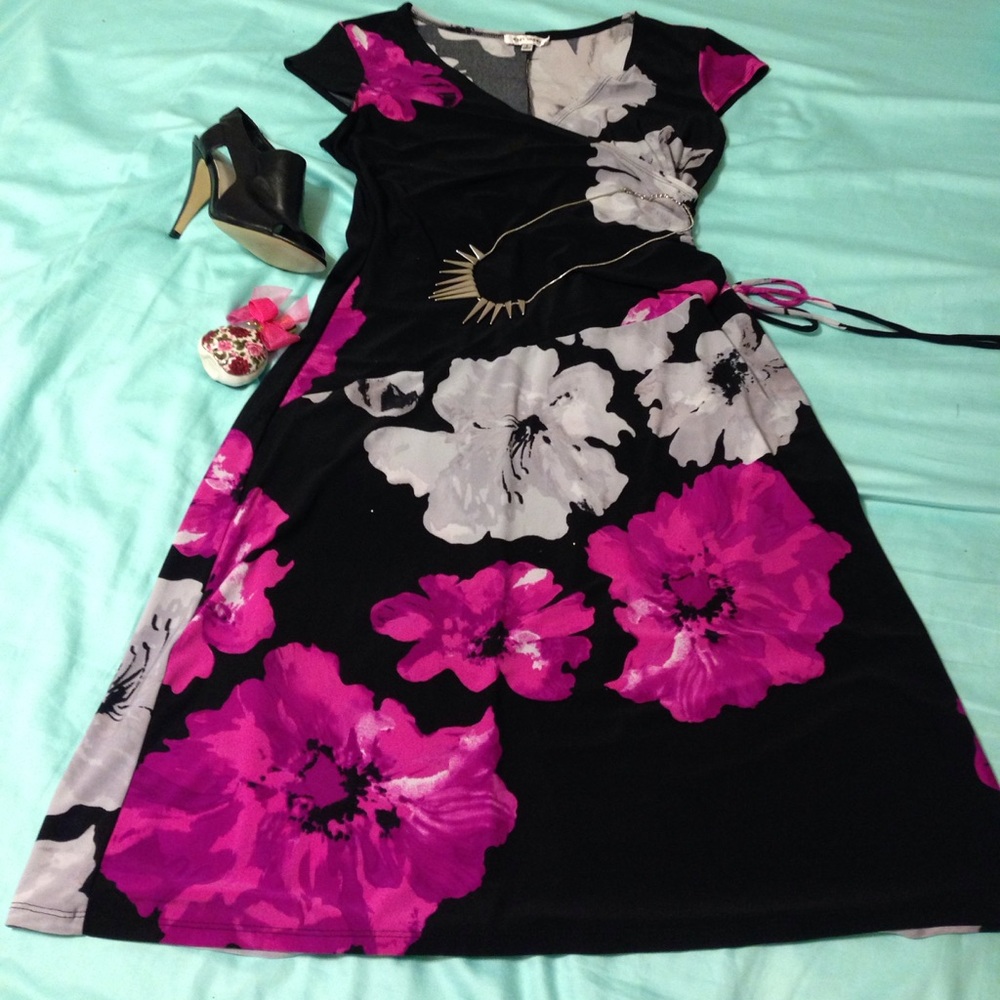 Women's dress florals black gray pink