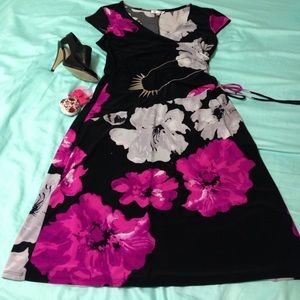 Women's dress florals black gray pink
