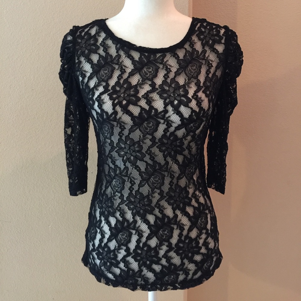 APART Black Floral Lace Blouse Top