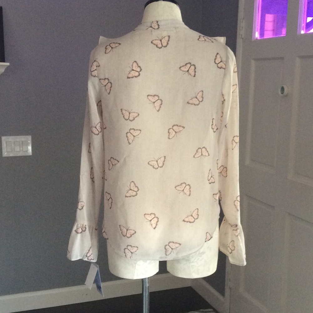 Jolt Butterfly Print Tie-Neck Blouse - Picture 4 of 7