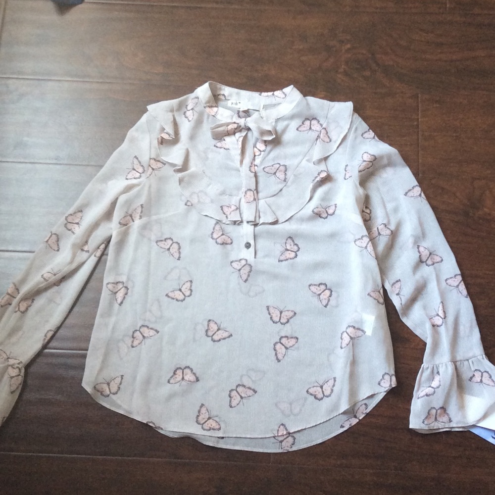 Jolt Butterfly Print Tie-Neck Blouse - Picture 5 of 7