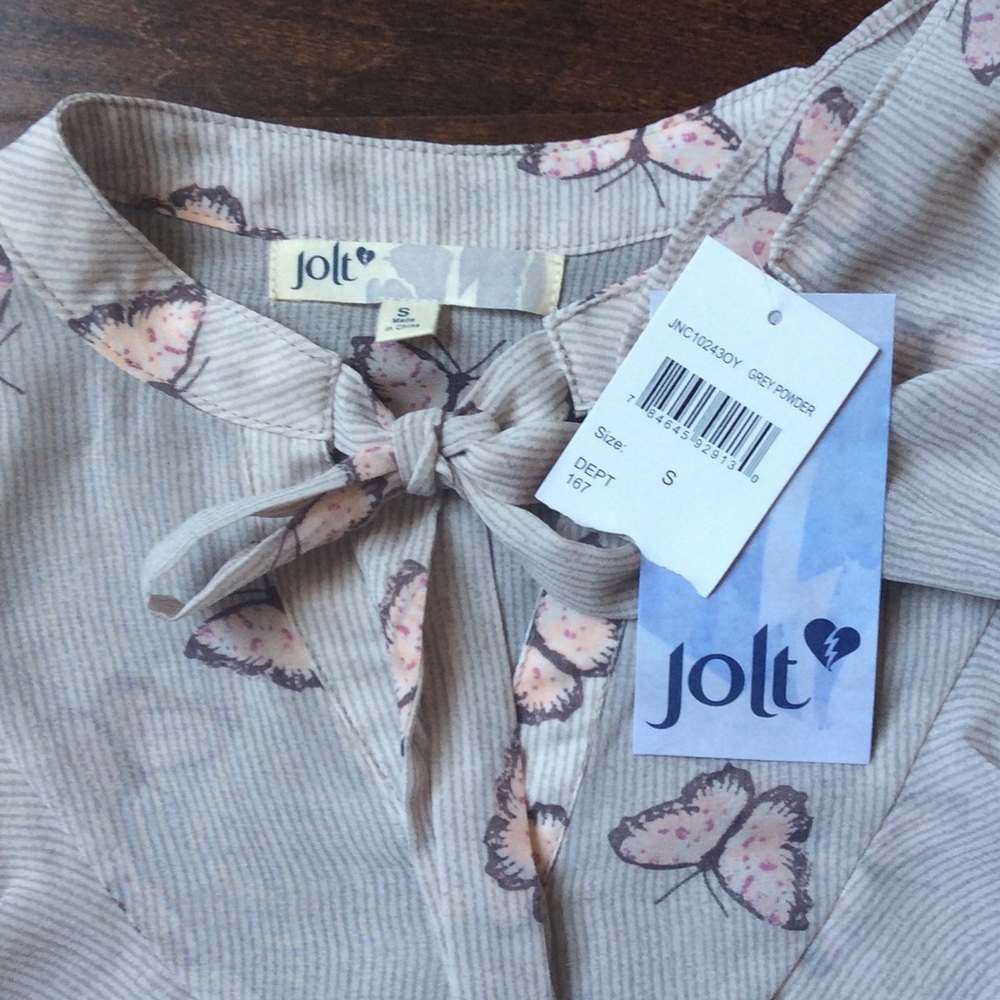 Jolt Butterfly Print Tie-Neck Blouse - Picture 6 of 7