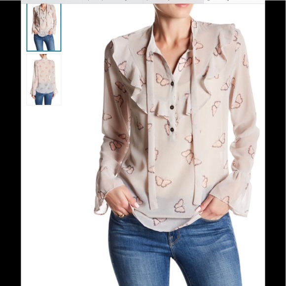 Jolt Butterfly Print Tie-Neck Blouse - Picture 1 of 7
