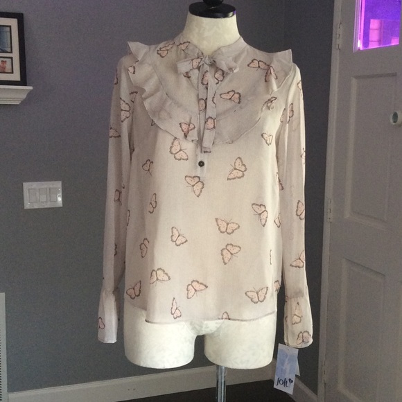 Jolt Butterfly Print Tie-Neck Blouse - Picture 2 of 7