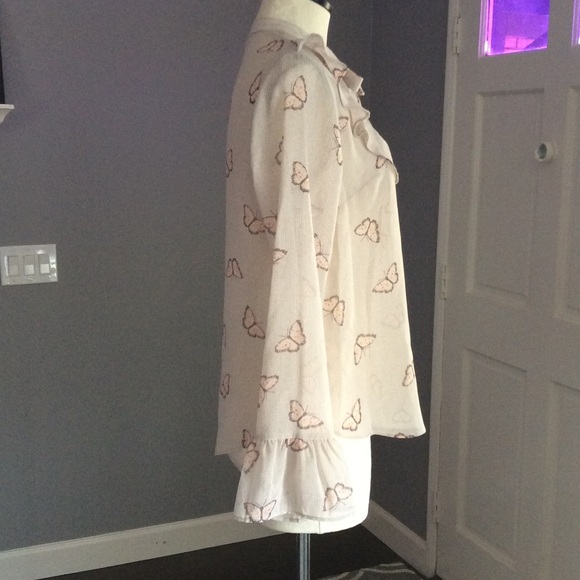 Jolt Butterfly Print Tie-Neck Blouse - Picture 3 of 7