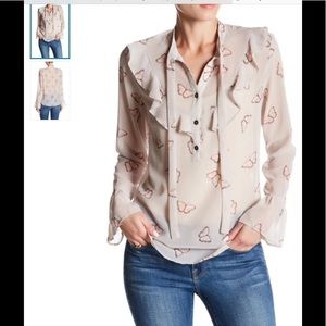 Jolt Butterfly Print Tie-Neck Blouse