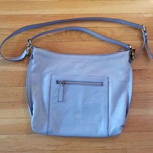 Fossil blue leather crossbody bag.