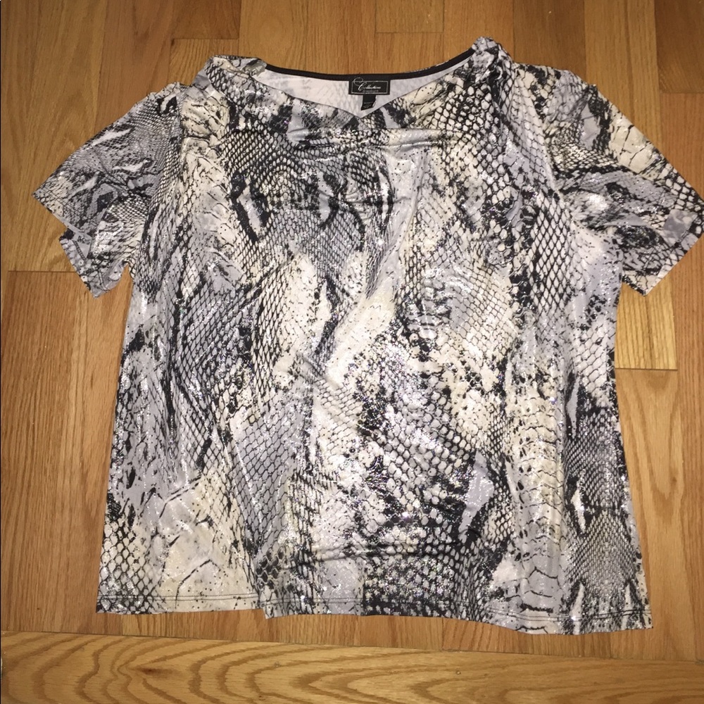 Dress barn Sparkly Snakeskin Print Shirt