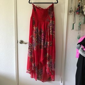 Strapless Stretchy High/Low Hot Pink Maxi Dress