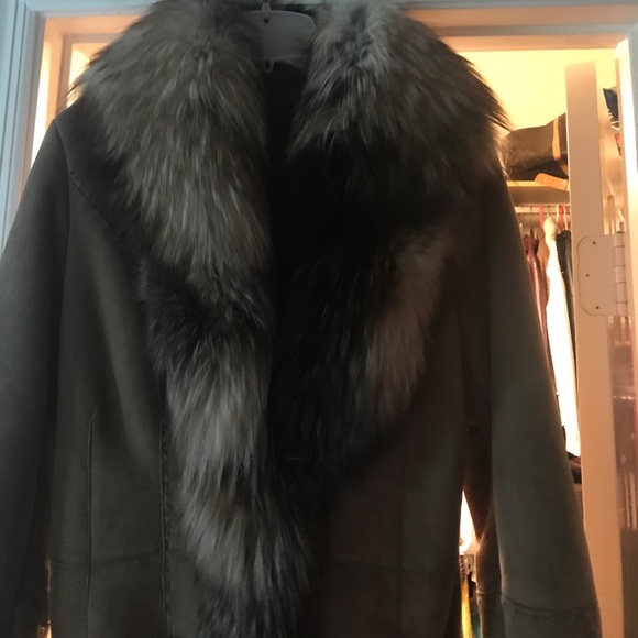 Shearling custom made suede mid length fur jacket - Picture 3 of 8