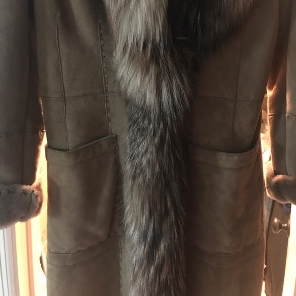 Shearling custom made suede mid length fur jacket - Picture 4 of 8