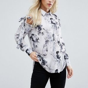 Asos Marble Print Tie Shoulder Blouse - 00P US