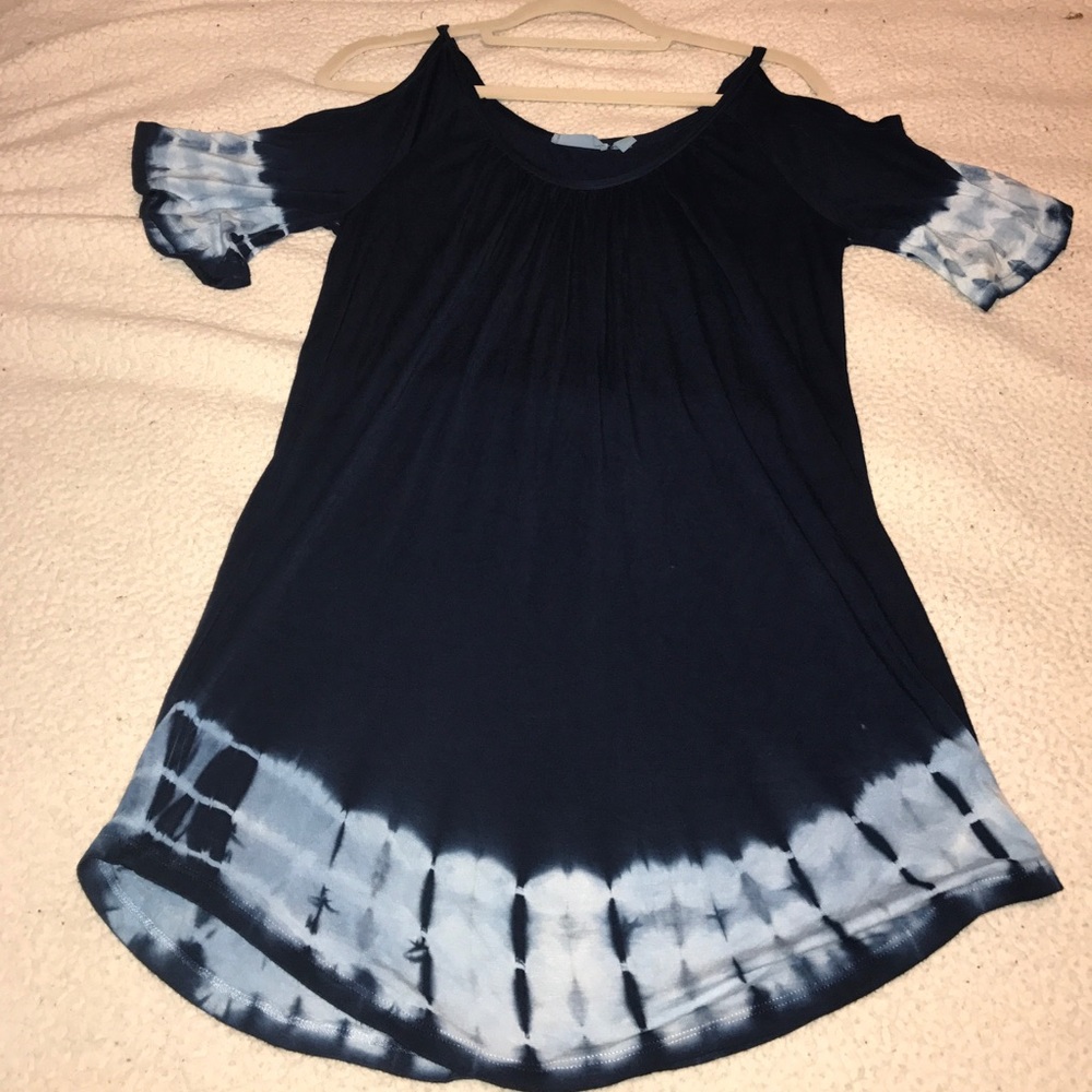 Blue cold shoulder dress