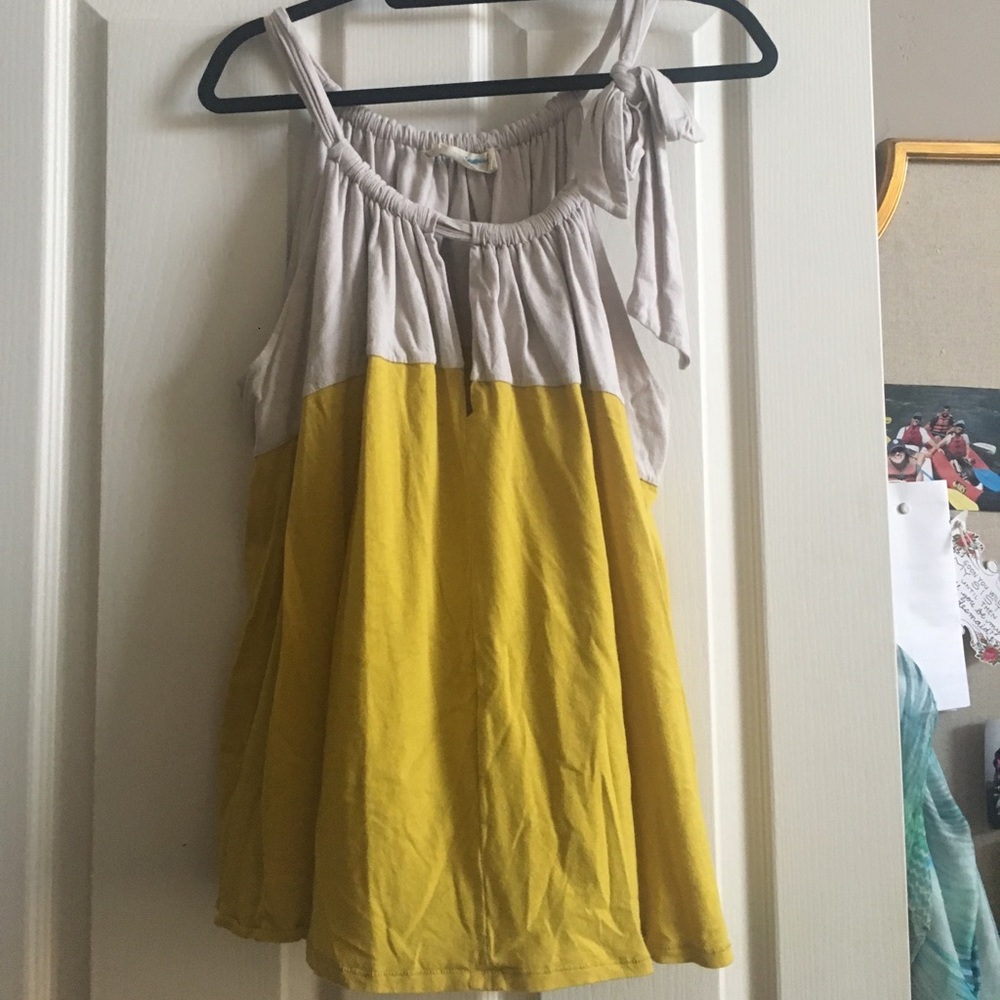 Yellow and grey tank top with side tie detail